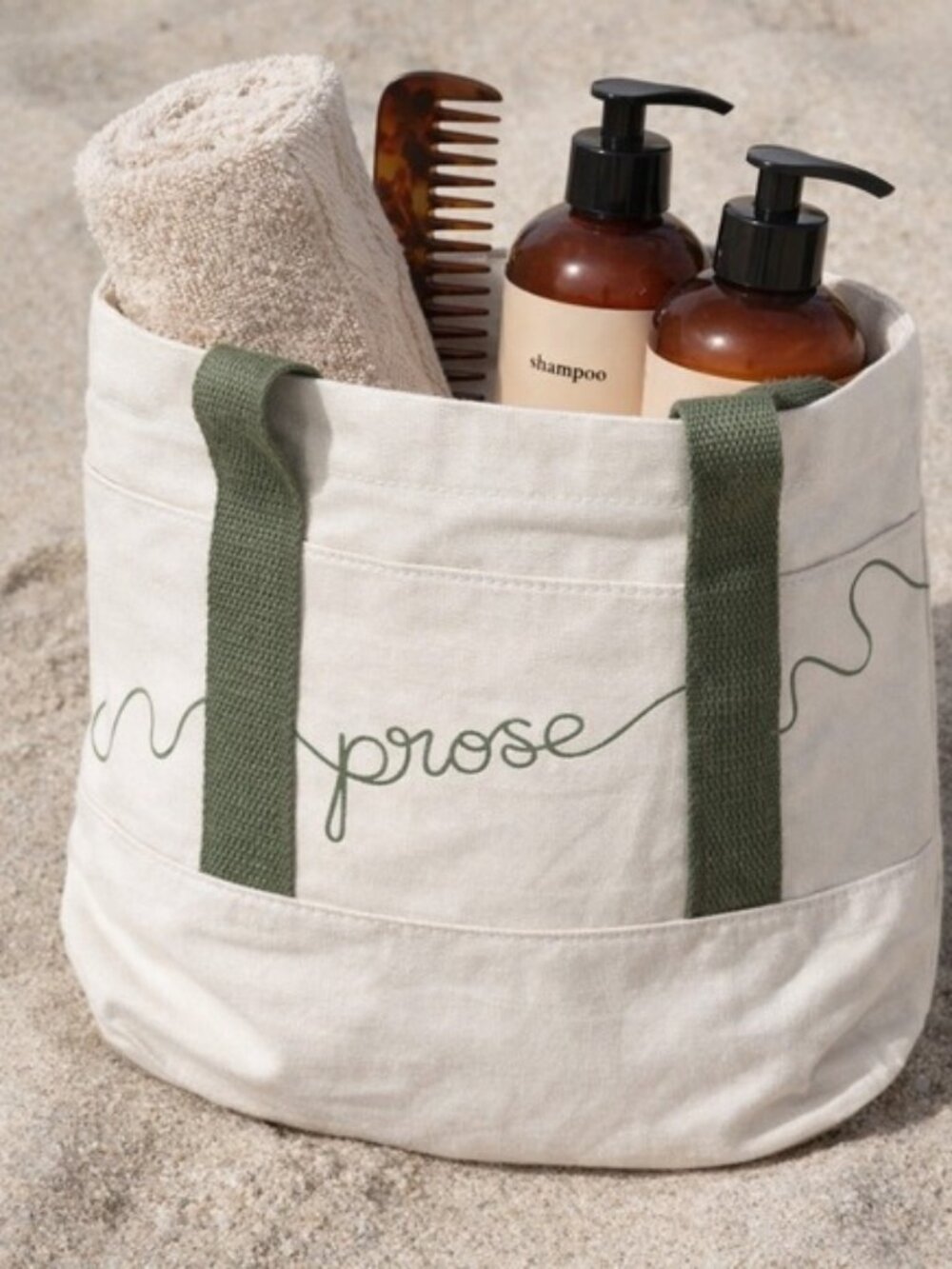 Prose Canvas Mini Tote Bag Green Strap 100% Cotton Small Shopper